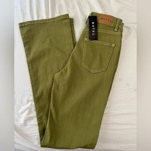 Motel Rocks Olive Green High Rise Flare Jeans XS 33 NWT Stretch Denim